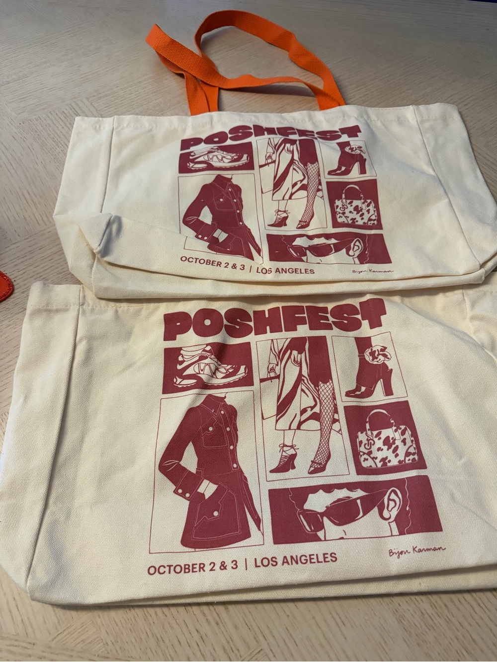 PoshFest 26’ Canvas Tote Bag - Cream with Orange Handles (2)